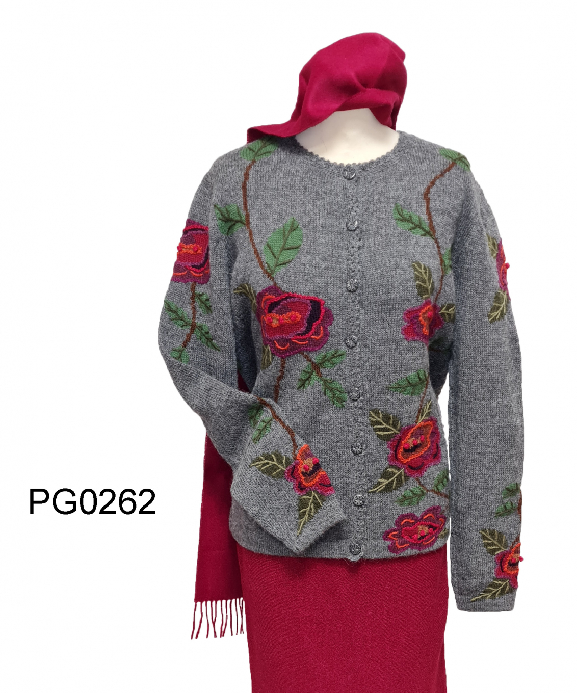 Damen Alpaka Strickjacke "Floral Delight", Intarsien